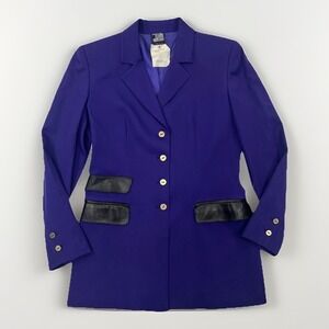 State of Claude Montana VTG Blazer IT 44 US 10 Purple Leather Trim Italy